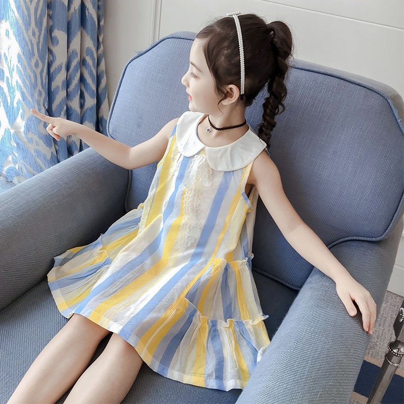 next jazz girl foreign dress summer dress 2021 CUHK child dolls collar striped pure cotton polo princess dress