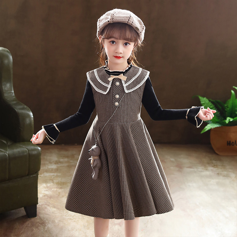 Girls Autumn/Winter Dress 2021 New Children's Clothing Foreign Princess Skirt Foreign Little Girl Skirt Autumn Dress