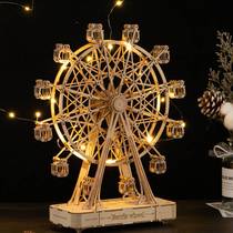 Eight-tone box Ferris wheel music box revolves Trojan wooden diy hand assembly fixtures birthday present girls