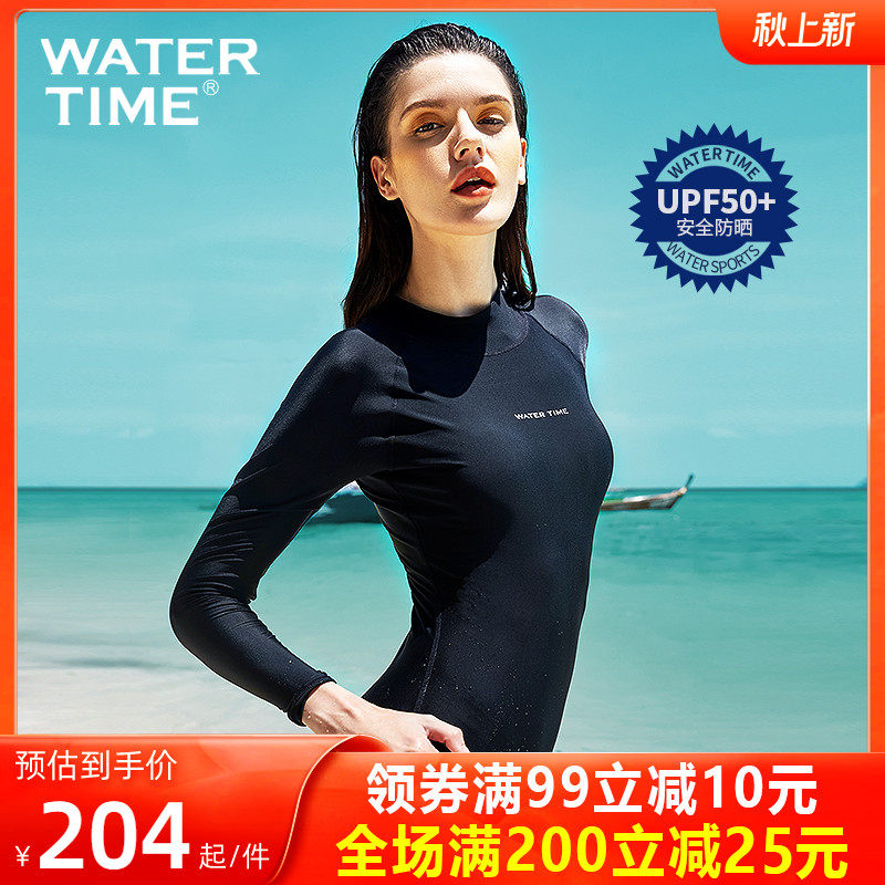 WaterTime swimsuit women's long-sleeved one-piece conservative slim cover belly hot spring swimsuit ins wind student swimsuit
