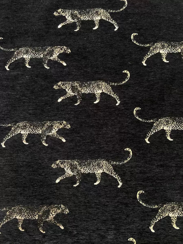 Cheetah Jaguar Jacquard Black Gold Chenille Upholstery Fabric for Dining Chairs, Sofas, Pillows, and Handmade Crafts