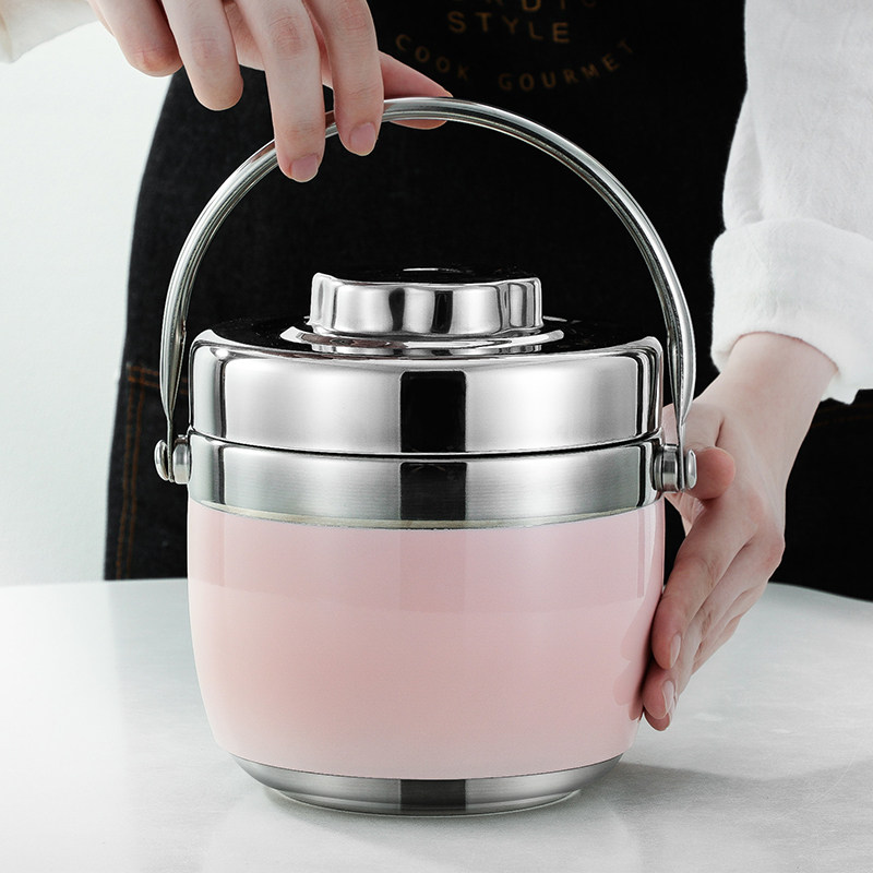 304 stainless steel insulated lunch box office worker portable small 1 person bento box double layer lift pot insulation bucket