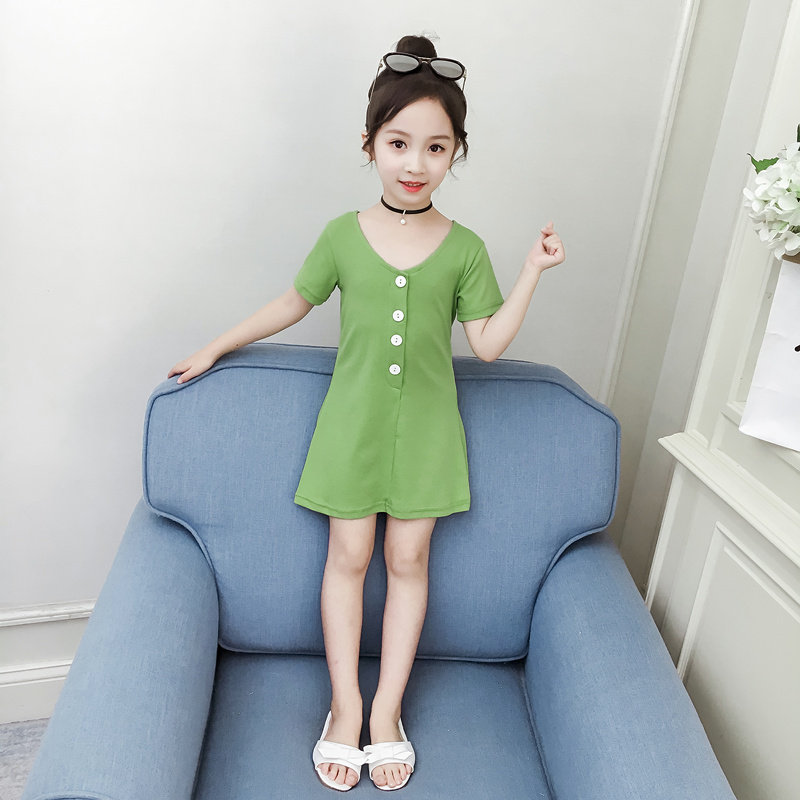 Girls dress summer new children's clothing children's air net red princess dress Little girl avocado green skirt