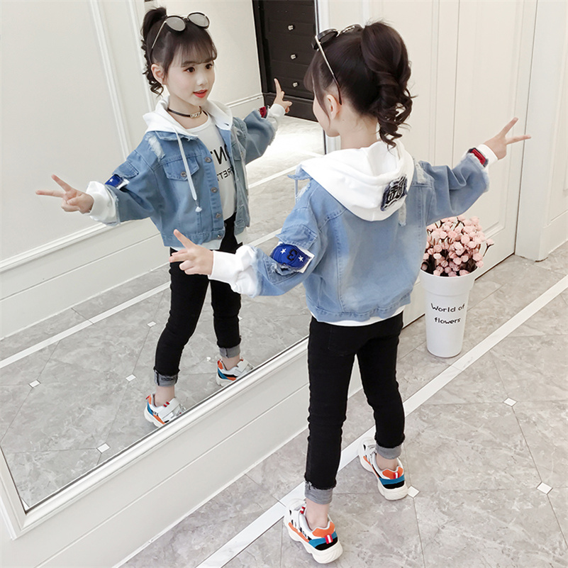 Girls' autumn clothes 2021 new tops foreign style children's spring and autumn Korean fashion denim jacket middle and big children thin section