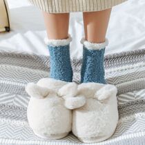 South Pole Coral Suede Socks Woman Midbarrel Socks Autumn winter Gardown thickened Warm Home Sleep Floor Moon Socks