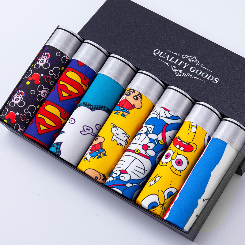 Men's Cartoon Trendy Personality Korean-Style Boxer Briefs for Students, Anime Boys, and Young Men