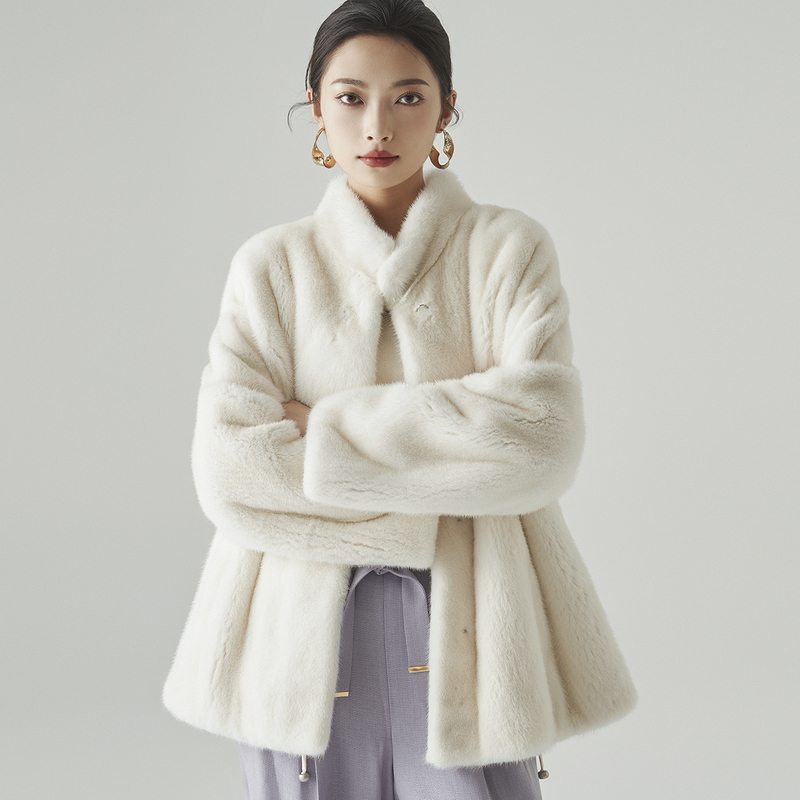 2026 New Romantic Style Stand-Up Collar Slim Fit Imported Whole Mink Fur Coat for Women, Mid-Length New Winter Model