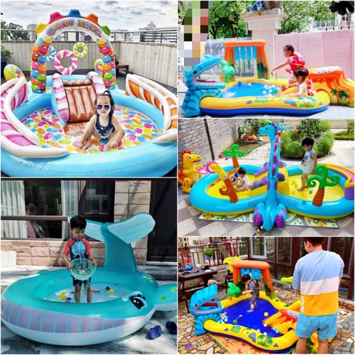 Intex, надувной бассейн, горка для игр в воде, 0-3-5 лет, крокодил