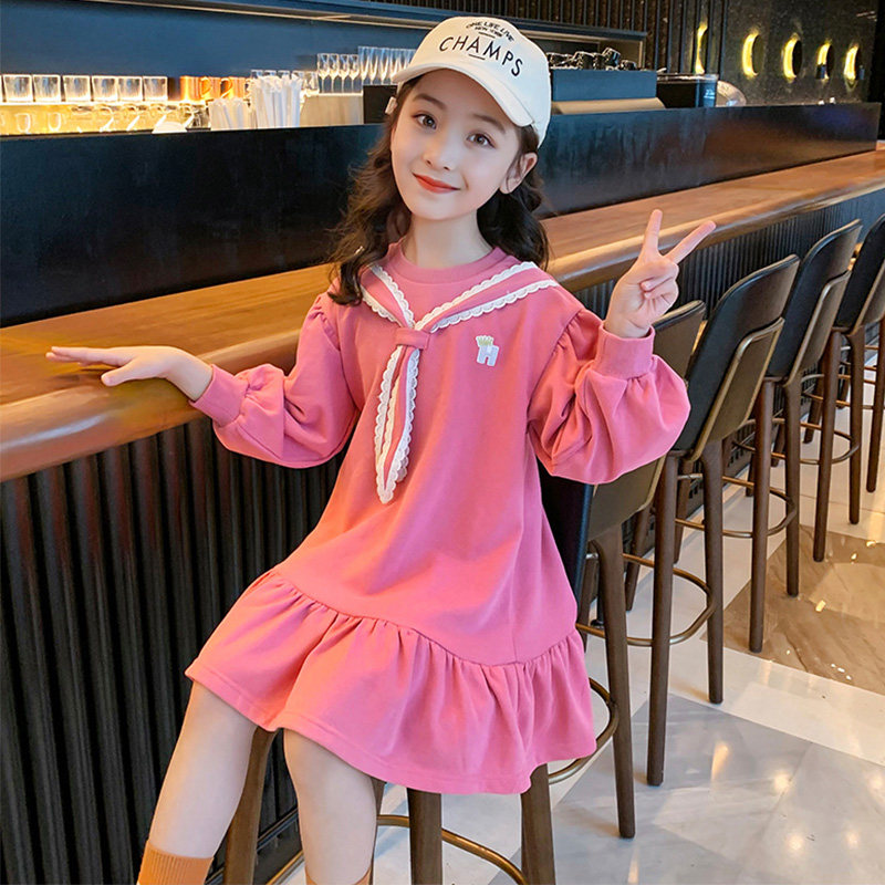 Girl Spring Autumn Ocean Dress 2022 New Foreign Pie Girl Princess Dress Knit Long Sleeve Children Spring Dress Sweaters Dress