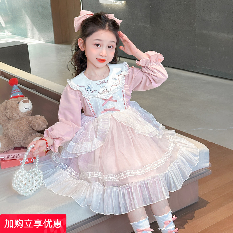 女の子ドレス春と秋2025新しい子供用ロリータプリンセスドレスベビーロリータスカート春ドレスガーゼスカート