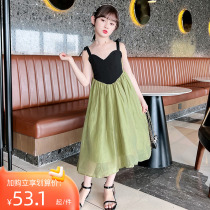 Girls hanging dress 2023 new gas child over knee long skirt girl princess dress to expose her dress