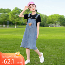 Girls Strap Dress Summer Summer Suite 2023 New Young Gas Children Short Sleeve Dress Han - Edition Girl Cowboy Dress
