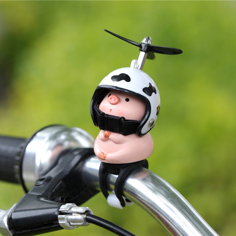 Wearing a helmet piggy ornaments riding electric car decorations cute creative car gifts to send men and women bamboo dragonflies