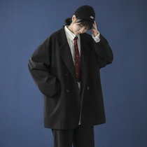 Double-breasted blazer womens 2021 new spring and autumn ins Korean version of loose retro port flavor fried street clothes tide