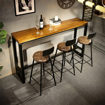 Modern simple wrought iron solid wood household bar table Cafe table Bar table and chair Modern simple high foot wall table