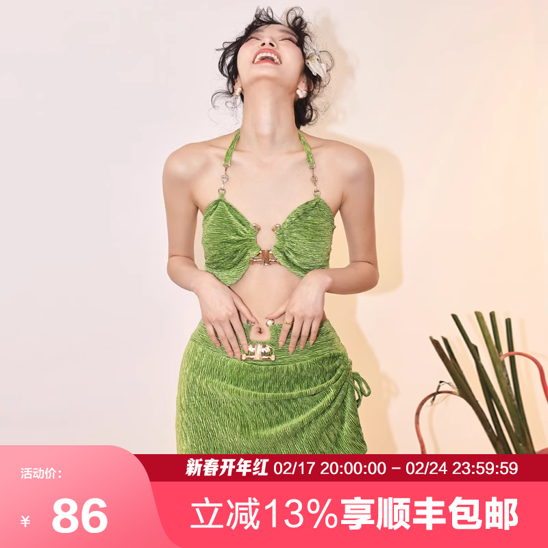 omom kong snow children's same green swimsuit fashion sexy women bikini small breasts to woo swimsuit spa beach-Taobao