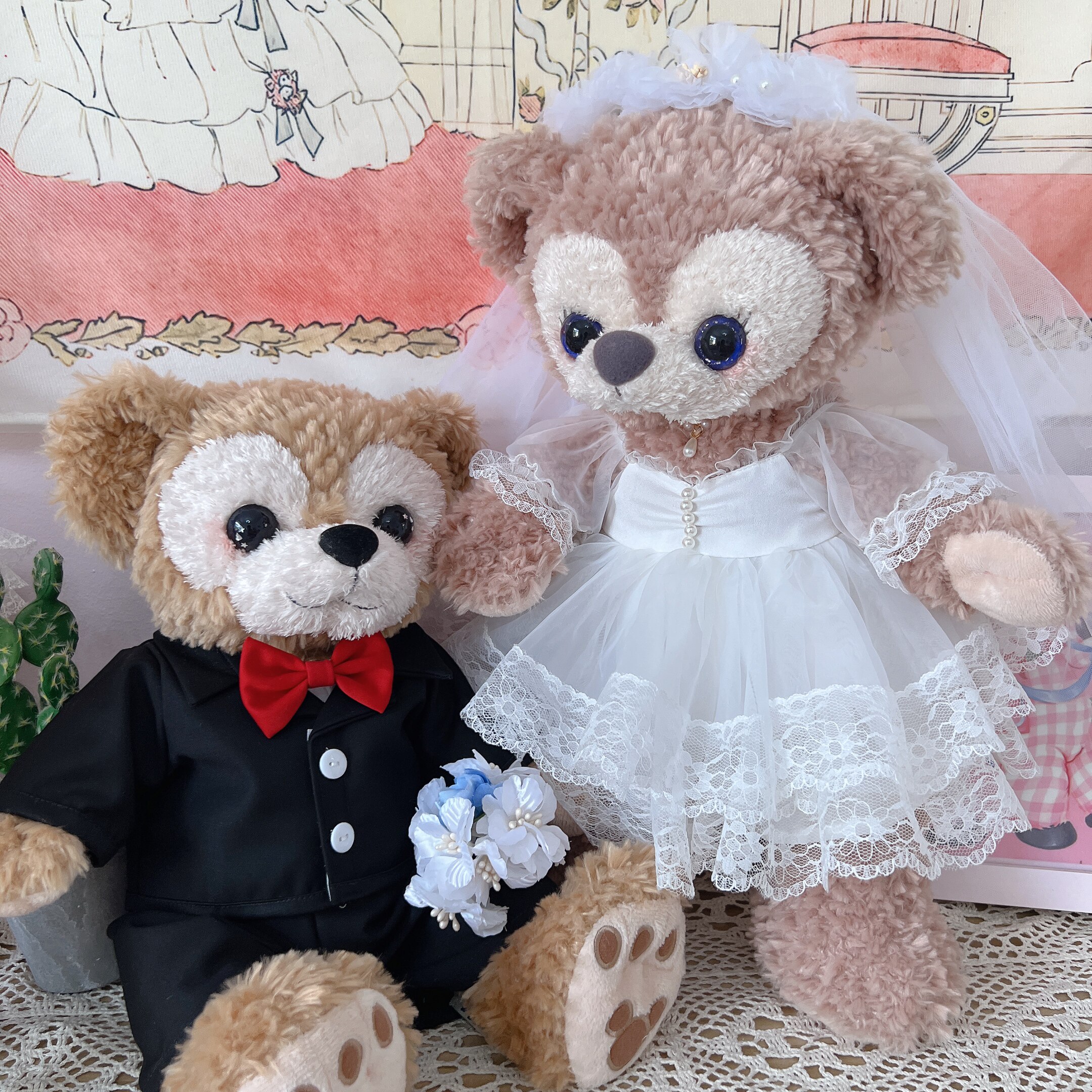 棉花娃娃/毛绒玩具娃衣 南风格子手作雪莉玫达菲着替白色婚纱黑色礼服婚礼压床娃娃娃娃衣服