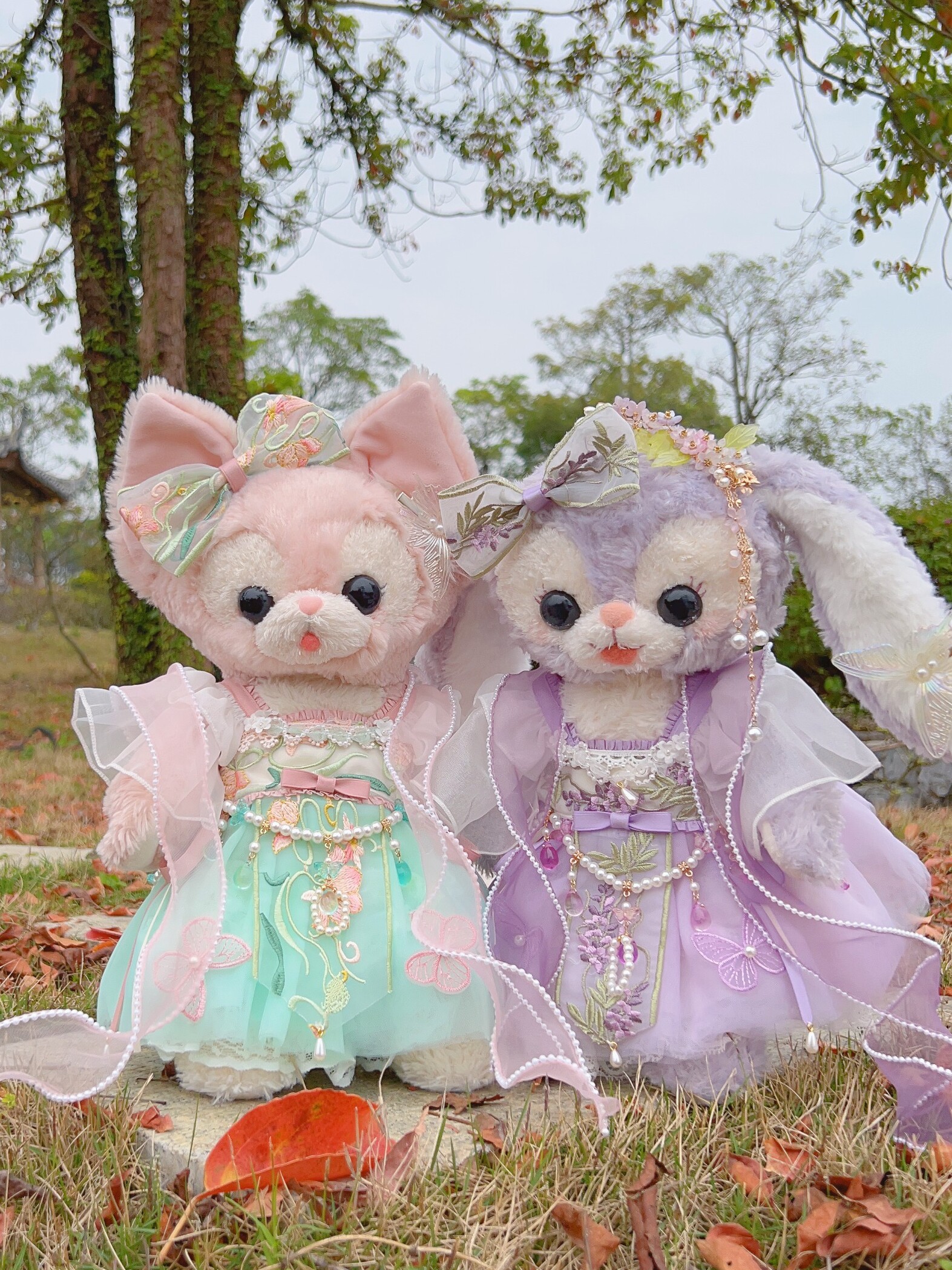 棉花娃娃/毛绒玩具娃衣 中秋玲娜贝儿娃衣手作仙气汉服绿色蝶恋花连衣裙s码linabell着替