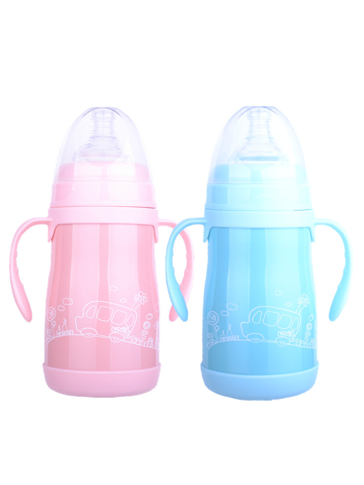 Insulated bottle dual-use 304 stainless steel infant baby drinking kettle cup wide mouth drop-proof with straw