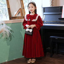 Childrens Gown Red Girls Birthday Princess Dresses Dresses Wedding Girl Wedding Little Girl Host Piano Playing Conserved Autumn Winter