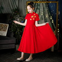 Girl gown 2021 new childrens choral performance to serve primary and middle school students red Chinese wind reciting host