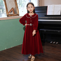 Girl Gown Autumn Winter Children Long Sleeve Birthday Princess Dresses Red Flower Boy Little Girl Host Piano Show