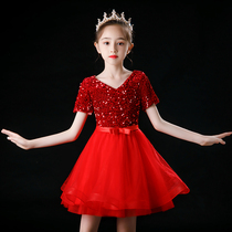 Childrens High-end Gown Princess Dresses Girls Girl Host Fluffy Yarn Birthday Piano for a Grand Choral Costume Autumn winter