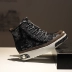 Giày cao gót nhà ga Châu Châu 2018 mùa xuân mới 2018 đế dày bằng vải ren da ngọc trai giày sneaker cổ cao nữ Giày cao gót