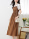 Black Patchwork Dress for Women 2026 Summer New High-End Exquisite Puff Sleeves Elegant Slim Fit Mid-Length Dress