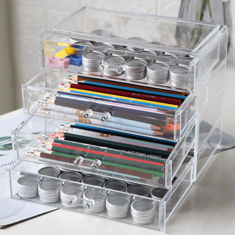 Desktop stationery storage box Drawer dormitory artifact Large capacity desk tape Acrylic cosmetics shelf