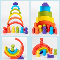 Rainbow arch block small group wooden children enlightenment creative puzzle colorful semi-round stacking toys