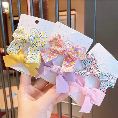 Pony tail clip cute bow all-inclusive hairclip Princess headdress fabric floral girl Baihua broken hairclip