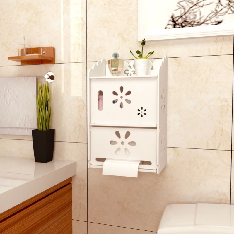 Multi-function toilet tissue box Toilet roll paper box Tissue holder Tissue storage box Free perforated storage rack