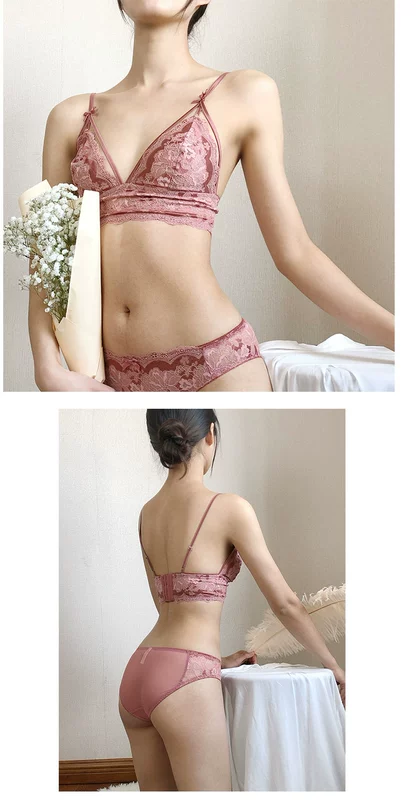 Bộ đồ lót ren Pháp có cảm giác nữ siêu mỏng ngực nhỏ mà không có vành ngực bralette tam giác bra - Bộ đồ lót đồ tắm biển