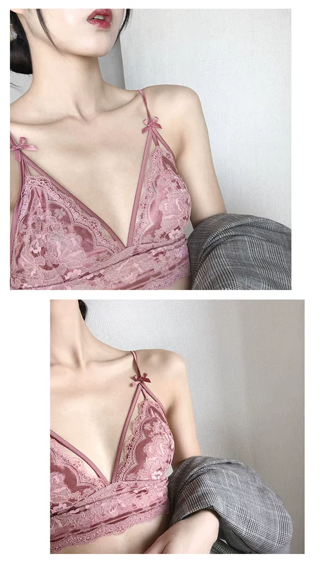 Bộ đồ lót ren Pháp có cảm giác nữ siêu mỏng ngực nhỏ mà không có vành ngực bralette tam giác bra - Bộ đồ lót đồ tắm biển