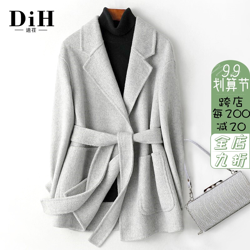 Cashmere coat women's suit collar small 2022 new spring and autumn tide lace waist slim fit woolen coat