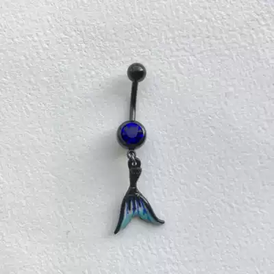 Baked duck puncture 14g American imported black human fish tail navel Blue Drill umbilical nail umbilical ring ear needle Universal