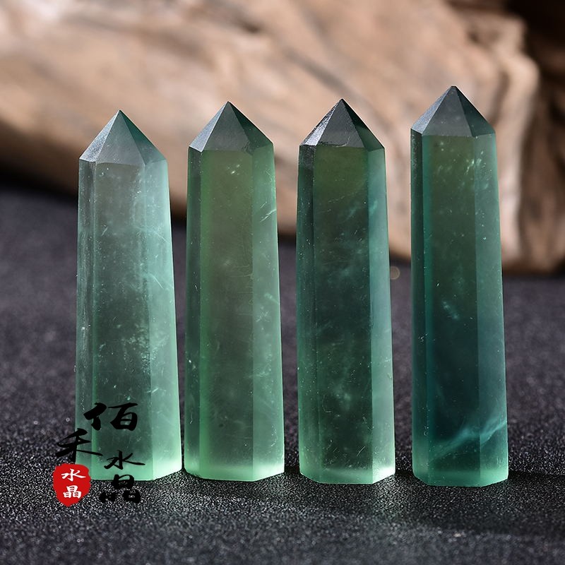 Natural Green Fluorite Hexagonal Prism Raw Stone Polished Single Tip Crystal Column Feng Shui Swing Accessories Home Furnishing