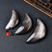 Natural silver flair crescent moon tooth shaped pendulum piece black dazzling stone original stone diy pendant accessories sweater chain for goods transfer