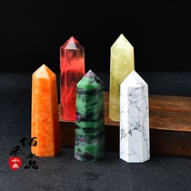 Natural Crystal Six Prismatic Pendulum Pieces White Powder Purple Crystal Raw Stone Single Tip Pillar Home Living Room Desk Face Furnishing