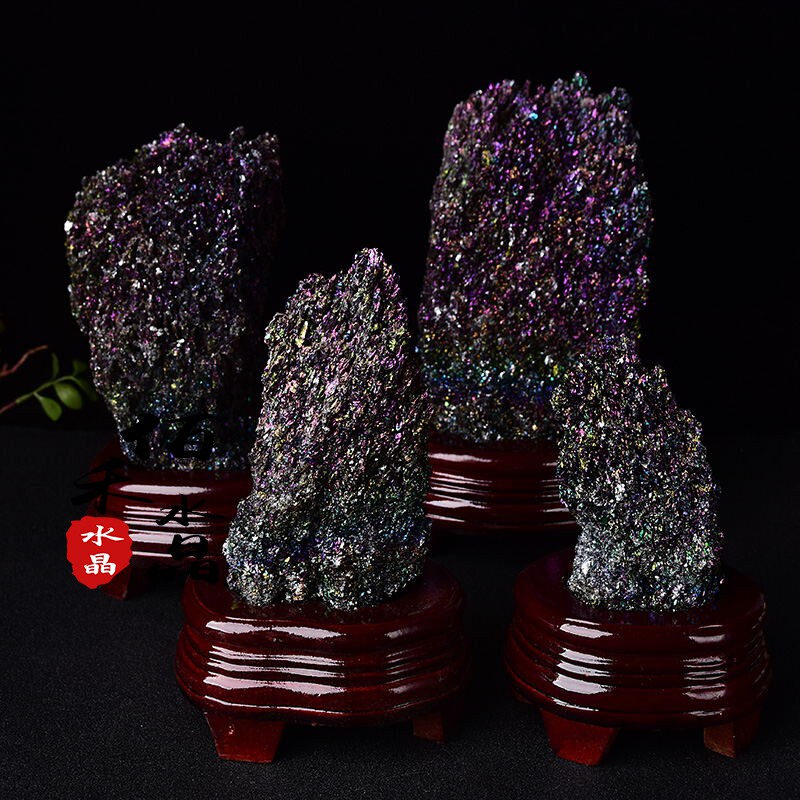 Baihe crystal colorful ore rough stone ornaments silicon carbide raw ore mineral crystal specimen strange stone home living room decoration