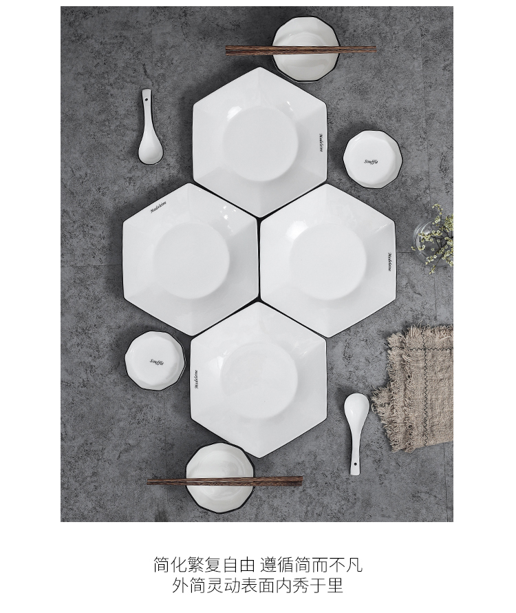 Creative household ceramic dishes suit diamond dishes tableware rice bowls square pad soup bowl hexagonal dishes