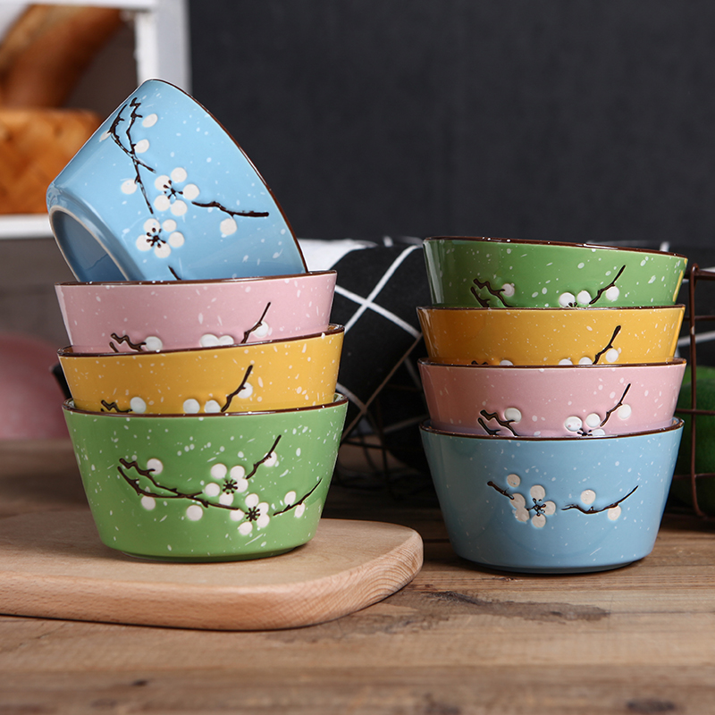 F to hold Kang Ri Korean creative household snowflakes heat - trapping ceramic tableware rice bowls microwave available eight small bowl