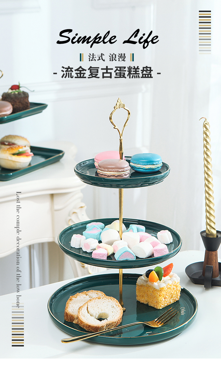 Fruit bowl creative home sitting room of Europe type tea table three the layers of double candy snack plate contracted and I ceramic bowl