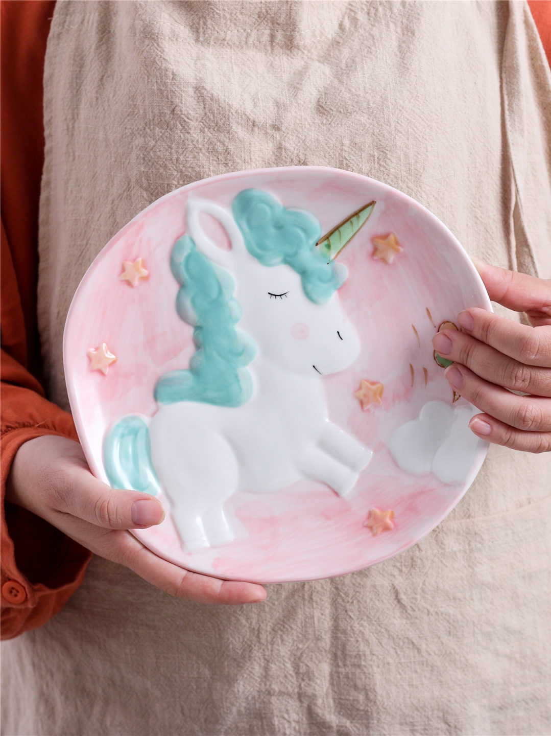 The Lovely dishes suit unicorn web celebrity hand - drawn cartoons children dish bowl spoon, ceramic tableware suit rainbow such use