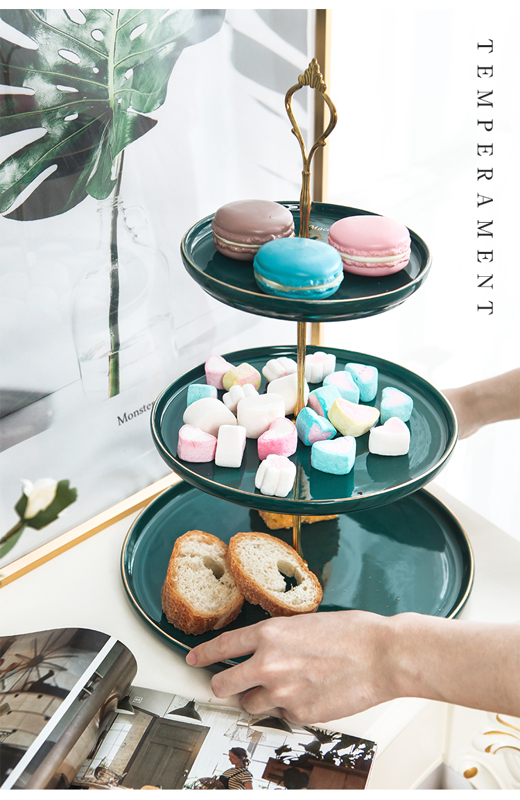 Fruit bowl creative home sitting room of Europe type tea table three the layers of double candy snack plate contracted and I ceramic bowl