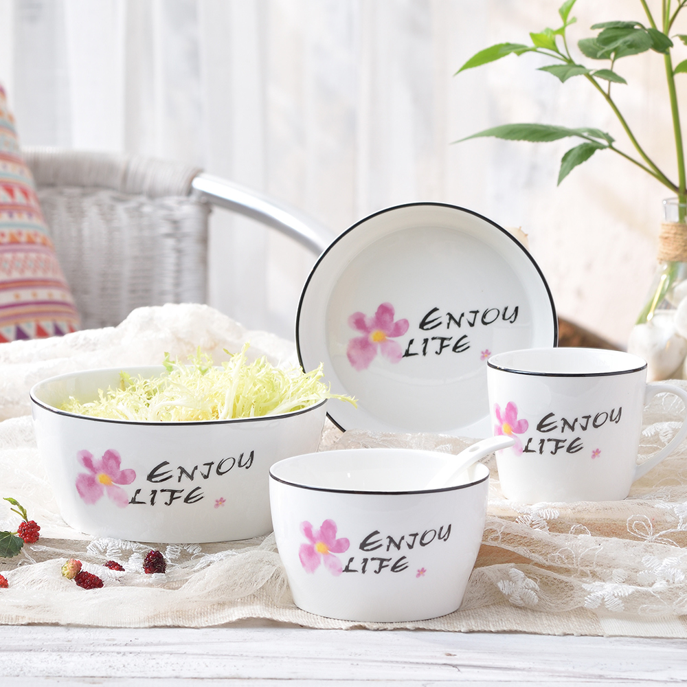 Fu kang classic hold ceramic tableware suit dishes cup spoon breakfast covered 5 times