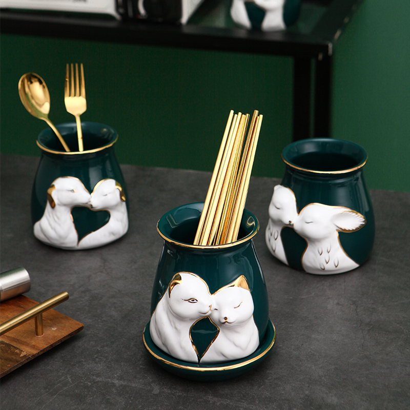 Light much wind hand - made anaglyph chopsticks tube creative ceramic knife and fork spoon, chopsticks box home drop chopsticks chopsticks cage