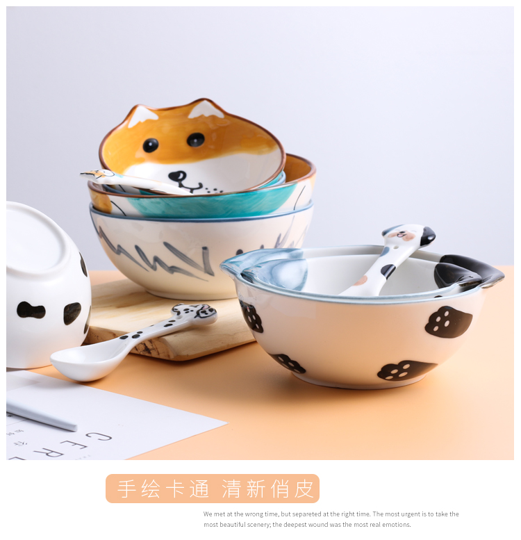 Express cartoon expression of dog ceramic tableware dish bowl spoon sets shiba inu the design web celebrity huskies modelling of the children