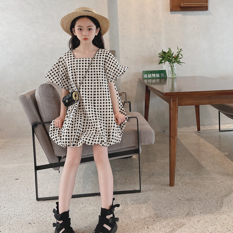South Korean children's clothing children's women's summer 2022 girls' temperament cute fluffy dress bubble sleeves girl skirt tide